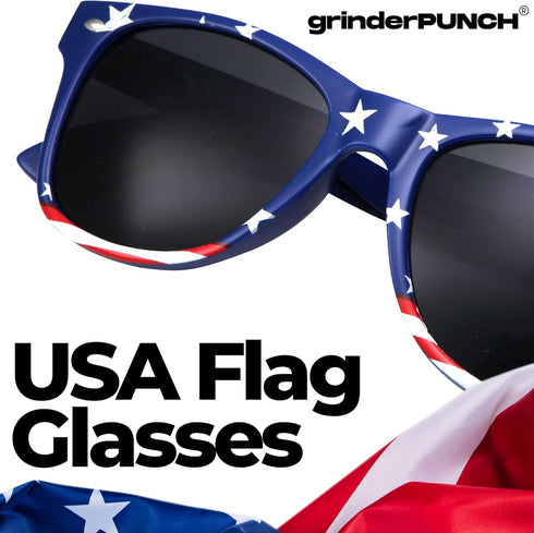 grinderPUNCH 2 Pair Combo Patriotic American US Flag Sunglasses Bulk USA...