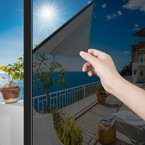 ConCus-T One Way Window Privacy Film Daytime Reflective Mirror Window Tint Non-adhesive Static Cling UV Blocking Window Sticker for Home Office, B...