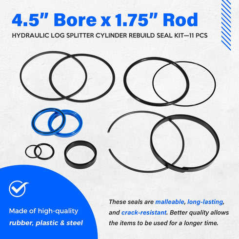 Replace for Hydraulic Log Splitter Cylinder Rebuild Seal Kit, Fit for 4.5" Bore x 1.75" Rod Cylinder...