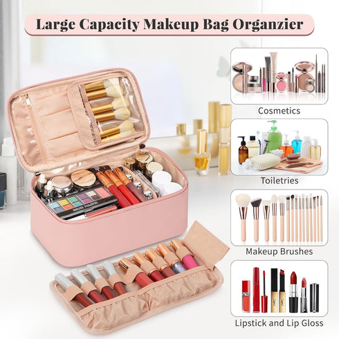 OCHEAL Makeup Bag, Travel Makeup Bag With Multi-Compartments,Large Capacity Pink Cosmetic Bags Organizer For Women Girls,Waterproof Portable Toile...