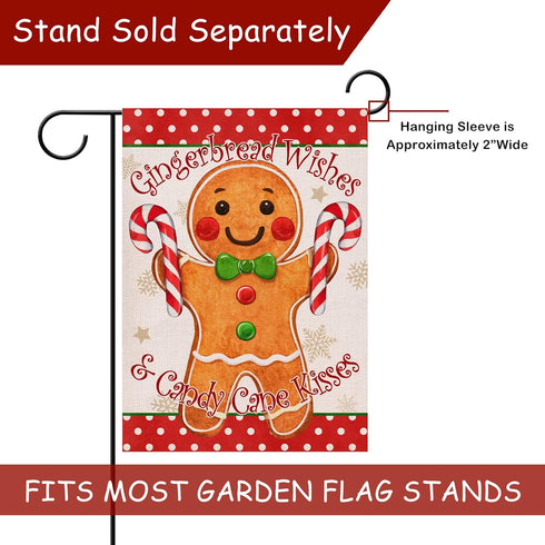 Christmas Gingerbread Wishes and Candy Cane Kisses Decorative Burlap Garden Flag, Xmas Home Yard Small Outdoor Decor, Winter Outside Decoration Do...
