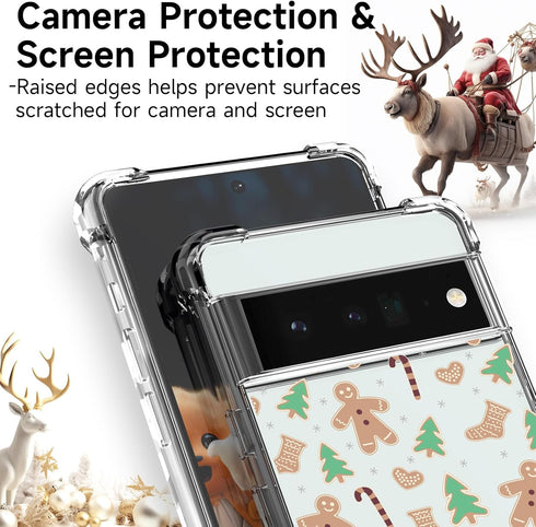 Christmas Clear Phone Case for Google Pixel 6a, Christmas Gingerbread Man Pattern Case Cover Soft Slim Shockproof Cover Boys Girls Phone Case for ...