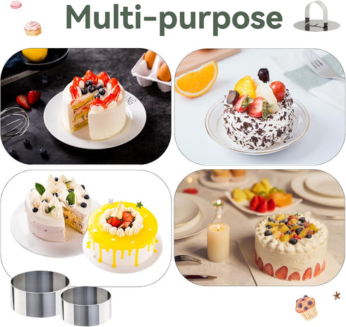 Uncle Jack 4 Pieces Round Cake Ring Molds, Stainless Steel Cake Ring Mold with Pusher, for Kitchen Tools, Baking Pastry, Mousse (Include 4 Rings a...