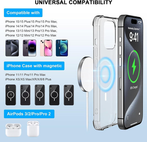Wireless Charger,15W Wireless Charging Pad,Fast Mag-Safe Charger for iPhone 15 Pro Max/15 Pro/15/15 Plus/14/13/12 Series AirPods 3/2/Pro 2 Magnet ...