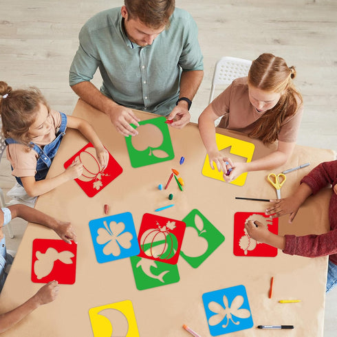 36pcs Drawing Stencils for Kids 8 Inch Sidewalk Chalk Stencils Painting Large Washable Reusable Learning Themed Primary Shape Template for Kids To...