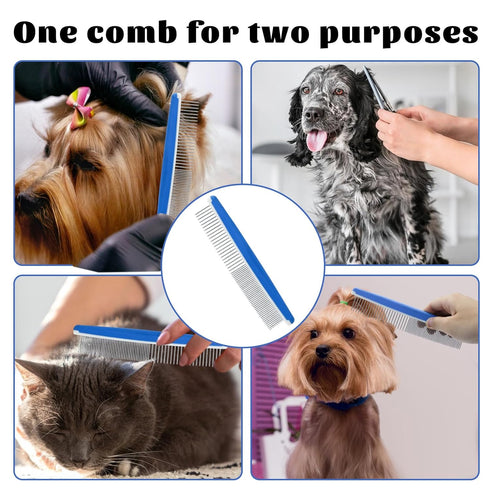 2Pcs Dog Grooming Comb, Durable and Non-Slip Metal Comb for Dogs, Horse, Rabbit, Cat, Metal Pet Comb for Cats with Rounded Tips for Bath, Pet Hair...