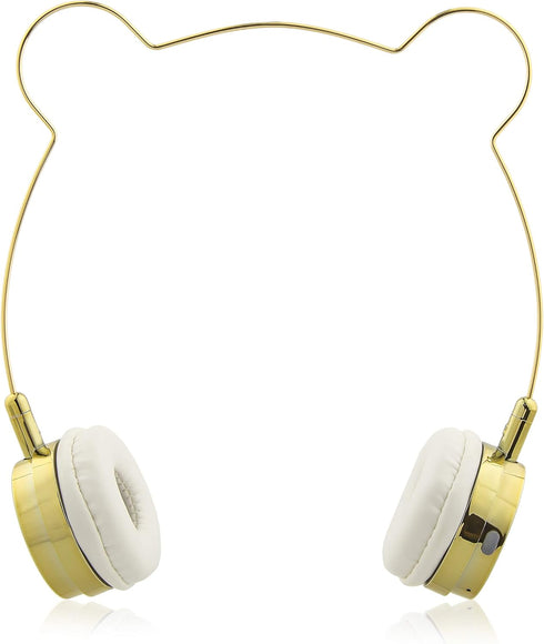 LUX ACCESSORIES Gold Bear Headphones Wire Frame Horns Headset w Microphone...