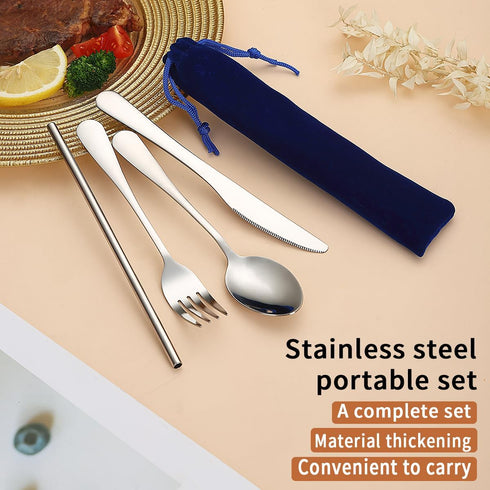 Kyraton Portable Flatware, Reusable Camping Flatware, Bento Box Flatware, Silverware For School/Work/Office/Outdoor, Dishwasher Safe, Set of 4 Pie...