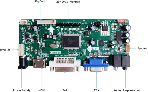 GeeekPi NT68676 HDMI+VGA+DVI+Audio Input LCD Controller Driver Board or HSD190MEN4 M170EN06 17" 19" 1280x1024 4CCFL 30Pins LCD Panel,Fit for Arcad...
