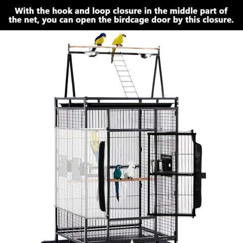 Beautyflier Bird Cage Seed Cather, Adjustable Birdcage Net Cover Skirt Guard Birdcage Nylon Mesh Netting for Parrot Parakeet Macaw Round Square Ca...