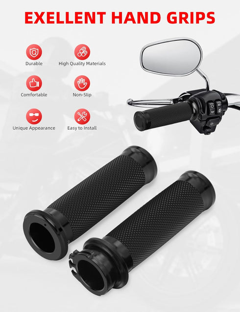 Amazicha Black 1” Motorcycle Hand Grips Handlebar Grips Compatible for Harley Sportster Touring Honda Kawasaki Suzuki Yamaha Bobber Chopper...