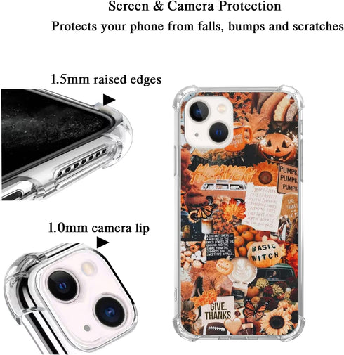 Autumn Collage Pumpkin Witch Halloween Case for iPhone 13, Retro Aesthetic Pumpkin Case for iPhone 13 for Girls Women Men, Cool Trendy TPU Bumper ...