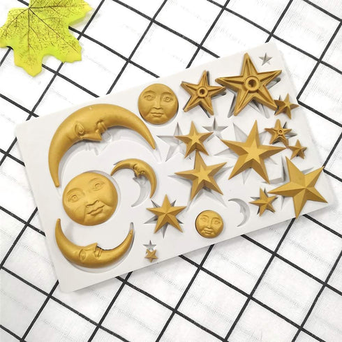 Moon Stars Sun Face Silicone Fondant Mold Chocolate Candy Gumpaste Sugarcraft Tool Cake Decorating Tools Epoxy Resin DIY Polymer Clay Silicone Mol...