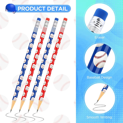 36 Pieces Baseball Pencils Baseball Party Favors Unsharpened Baseball Printed Wooden Pencils with Eraser Sports Themed Fun Drawing Pencils for Bas...
