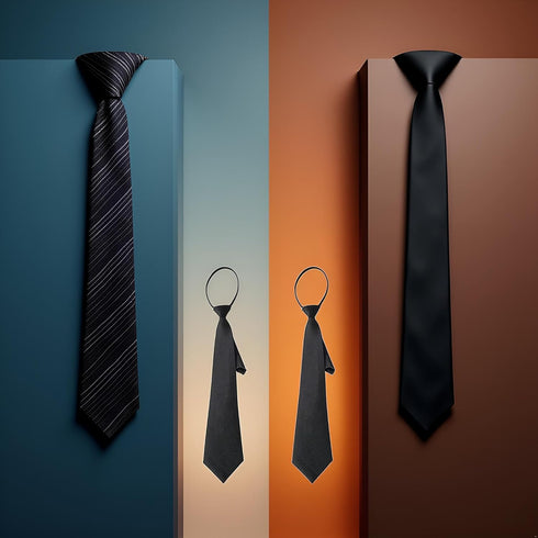2Pcs Black Women 's Narrow Necktie with Zipper Adjustable Neck Tie Elegant All-match Trendy Unisex Casual Business Length Ties,Cummerbunds and Poc...