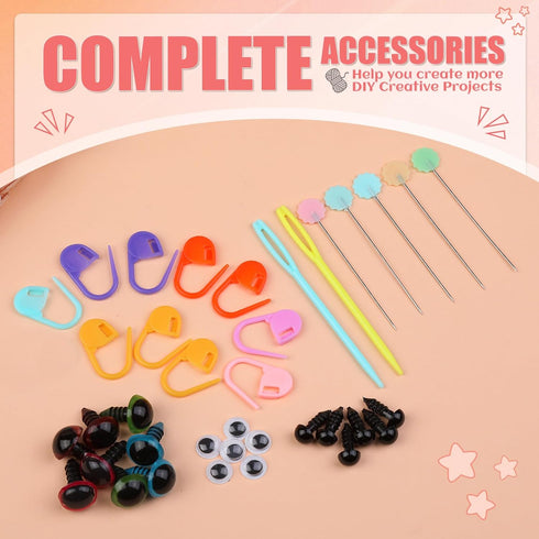 IMZAY 4 Pcs Yarn for Crocheting and Knitting, Crochet Soft Yarn Bulk with Knitting Needles, Stitching Markers, Positioning Pins, Plastic Eyes, Wea...