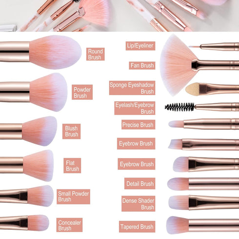 16PCs Marble Makeup Brushes Set Premium Synthetic Face Eye Lip Make Up Brush Kits for Foundation, Powder,Eyeshadow,Eyebrow,Eyelash,Eyeliner,Blendi...