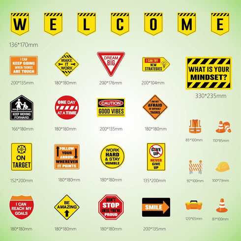 Zonon 36 Pcs Construction Bulletin Board Decorations Welcome Classroom Sign Positive Poster Banner Motivational Sign Cutouts for Pre School Elemen...