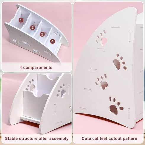 Coideal White Remote Control Holder Caddy - Small Desktop Organizer 4 Compartment Plastic-wood Pen Pencil Holder with Foot Pattern for Office Bedr...