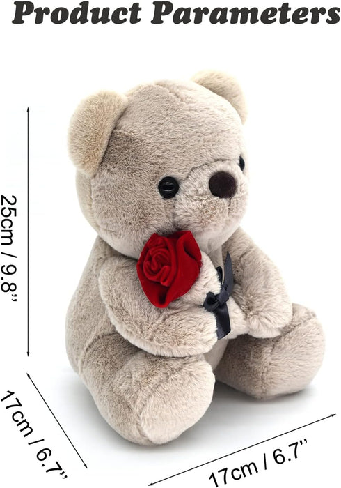 9.8'' Teddy Bear with Rose, Soft Plush Bear Doll Stuffed Animals Toys Valentines Day Decor Gifts for Her/Girlfriend Lover Mom Kids (Gray)...