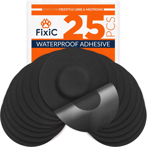 Fixic Freestyle Adhesive Patch 25 PCS – Good for Libre 1, 2, 3 & Plus – Enlite – Guardian – NO Glue in The Center of The Patch – Pre-Cut Back Pape...
