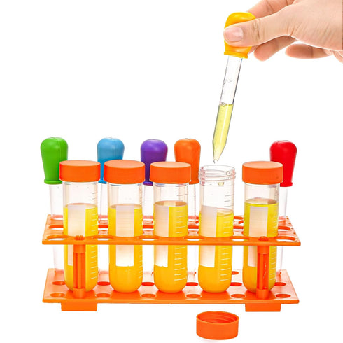 ZENFUN 12 Pieces Jumbo Test Tubes with Stand, Plastic Test Tubes for Primary Science, 5 Pieces Jumbo Test Tubes, 6 Pieces Liquid Droppers Silicone...