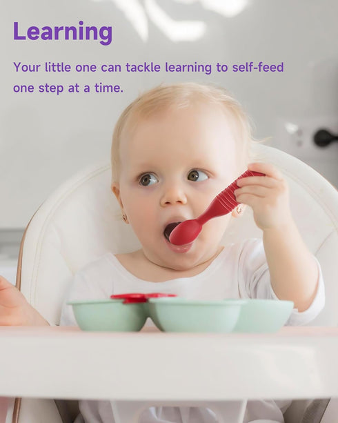 Baby First Spoons Set, Pre-Spoon Feeding Utensil for Kids Aged 6+ Months, Baby Led Weaning (BLW) Teething Spoon-Self Feeding, Silicone Toddler Foo...