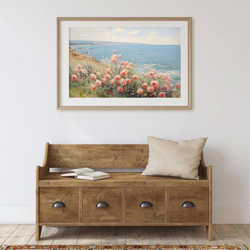 Flower Field Canvas Wall Art Spring Landscape Prints Wildflower Field Poster Vintage Flower Landscape Wall Art Spring Floral Artwork Pink Flower L...