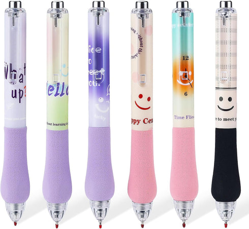 6Pcs Cute Pens Kawaii Gel Pens Retractable Korean Pens Fine Point Smooth Writing Pens 0.5 Black Soft Grip Quick Dry Ink Aesthetic Office School Su...