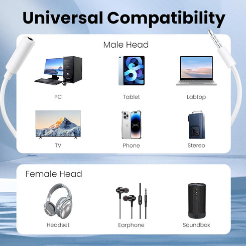 Conwork 2-Pack 3.5mm 4-Pole Male to Female Auxiliary Extension Audio Stereo Cable Cord for Headphones Apple iPad, iPhone, iPod, Samsung Galaxy, An...