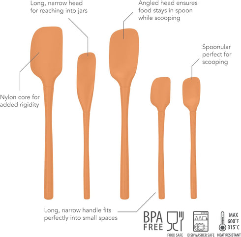 Tovolo 5-Piece Spatula Silicone Utensil Set (Apricot): Spatula, Spoonula, Jar Scraper, Mini Spatula, and Mini Spoonula...