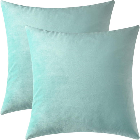 Mixhug Set of 2 Cozy Velvet Square Decorative Throw Pillow Covers for Couch and Bed, Turquoise, 18 x 18 Inches...