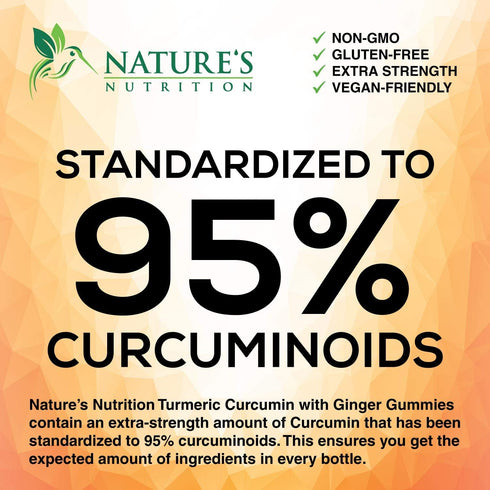 Turmeric Curcumin & Ginger Gummies 95% Curcuminoids with Black Pepper Extract for Max Absorption Joint Support, Nature's Tumeric Herbal Extract Su...