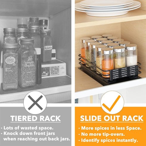SpaceAid Pull Out Spice Rack Organizer for Cabinet, Heavy Duty Slide Out Seasoning Kitchen Organizer, Cabinet Organizer, with Labels and Chalk Mar...