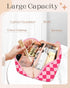 Bistup Makeup Bag Travel Cosmetic Bag Toiletry Make Up Bags Cute Women Large Capacity Big Medium Leather Checkered Plaid Hotpink Aesthetic Girl Te...