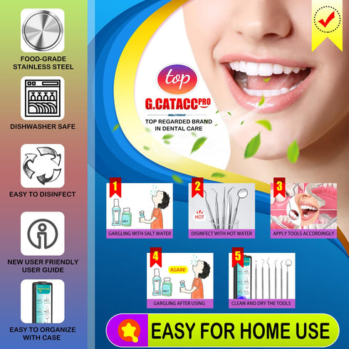 Dental Tools, Dental Pick, Dental Hygiene Kit, Stainless Steel Dental Teeth Cleaning Tools Kit with Tooth Scraper Plaque Tartar Remover, Metal Pla...