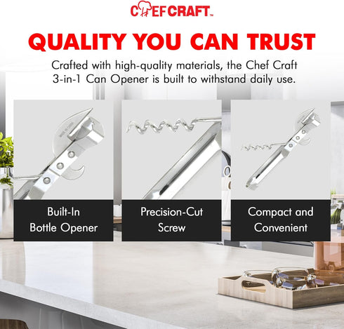 Chef Craft Select 3-in-1 Can Opener, 6 inches in length, Stainless Steel...