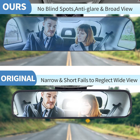 12'' Rear View Mirror Universal Rearview Mirror Interior Anti-glare Frameless Panoramic Wide Angle HD RearView Mirror with Suction Cup for Car Tru...