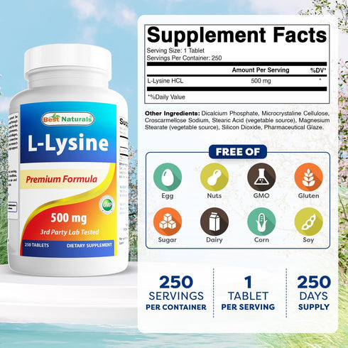 Best Naturals L-Lysine 500 mg 250 Tablets...