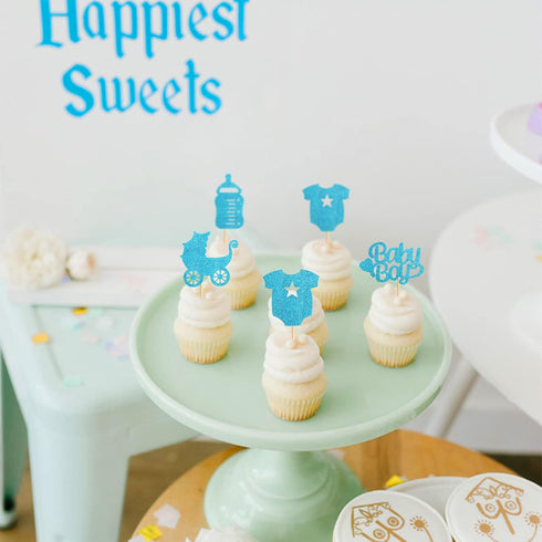 36 Pack Baby Shower Cupcake Toppers Boy Baby Cupcake Toppers Baby Shower Cake Cupcake Toppers Picks for Birthday Boy Party Decorations...