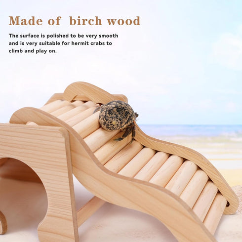 Set of 2 Hermit Crab Hideout with Ramp, Wooden Hermit Crab Climibing Toys, Small Animals Habitat for Hamsters, Aquariums Ladder Bridge Ramp Toy, S...
