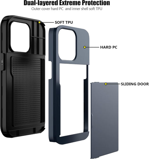 Nvollnoe Compatible with iPhone 15 Pro Case with Card Holder Heavy Duty Protective Dual Layer Shockproof Hidden Card Slot Slim Wallet Phone Cover ...