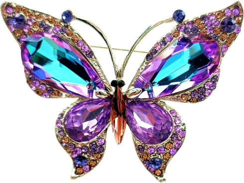 Stunning Big Purple Rhinestone Butterfly Brooch Pin with Color Crystal Accent...