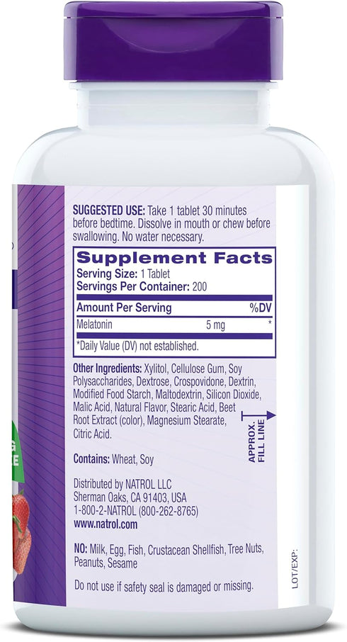Natrol Sleep Melatonin 5mg Fast Dissolve Tablets, Nighttime Sleep Aid for Adults, 200 Strawberry-Flavored Melatonin Tablets, 200 Day Supply...