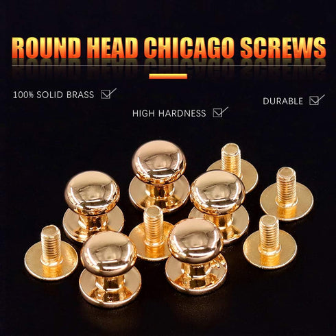 Swpeet 30Sets Gold 8x10x10mm Chicago Screws Round Head Button Stud Slotted Screws Nail Rivet Leather Rivets Craft Belt for DIY Craft Leather Craft...