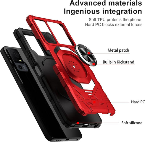 TJS Compatible for TCL 40 XL Case, TCL 40 T T608DL Case, Lively Jitterbug Smart4 Case, with Tempered Glass Screen Protector, Metal Ring Kickstand ...