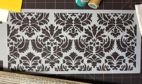 Designer Stencils C405 Damask Cake Tier 5 Cake Stencil, Beige/semi-transparent 3.1" x 13.5"...
