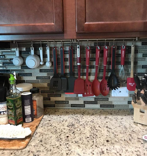 304 Stainless Steel Kitchen Utensil Racks with 7 Sliding Hooks Hangers Wall Mounted 15"...