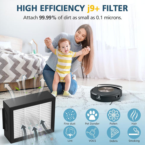 6 Pack Combo j9+/ j7+ HEPA Filters Compatible With i-Robot Roomba Combo j9+/ j7+ Self-Emptying Robot Vacuum Cleaner Replacement Parts (Not fits fo...