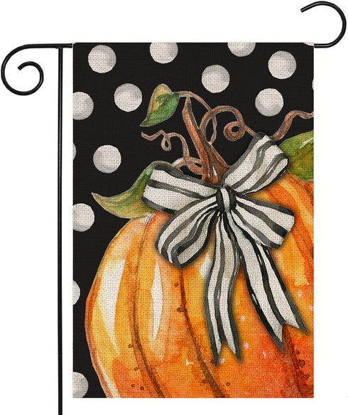 Fall Garden Flag 12x18 Inch Double Sided, Pumpkin with Bowknot White Dots Small Yard Flags for Outdoor,Seasonal Decor for Thanksgiving Autumn Farm...